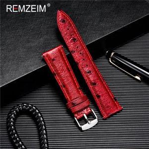 REMZEIM 타조 패턴 가죽 시계 밴드 팔찌 블랙 블루 레드 브라운 스트랩 여성용 남성용 18 20 22mm 손목