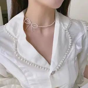 진주 리본 초커 목걸이 청담동스타일