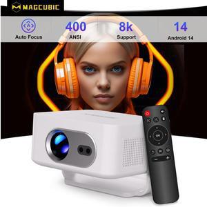 맥큐빅 오토 포커스 HY300Max 안드로이드 14 휴대용 프로젝터 400ANSI WiFi 6 풀 8K HD 지원 홈 야외 시네