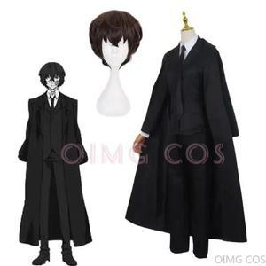 다자이 오사무 코스프레 의상 Bungo Stray Dogs 남자와 여자 트렌치 코트 검은 제복 정장 남여 가발 액세서