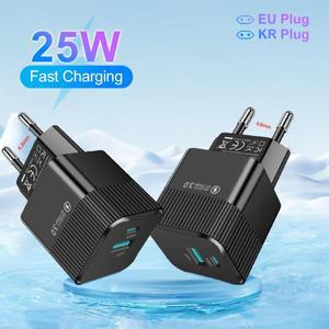 2포트 PD 25W USB C 고속 충전기 KR EU 미니 여행용 플러그 휴대폰 어댑터 (아이폰 15 Pro Max, 원플러스용
