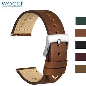 시계 스트랩 시계줄 교체 호환 WOCCI 남성용 탑 그레인 가죽 수제 밴드 버클이 있는 퀵릴리즈 17MM 18MM 19MM 20MM 21MM 22MM 24MM