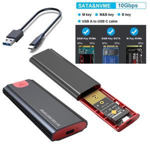 M2 SSD 케이스 NVMe SATA 인클로저 어댑터, 10Gbps USB 3.2 Gen2 C 외부 M 및 B 키 지원