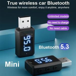 차량용 블루투스 5.3 송신기 리시버 핸즈프리 통화 미니 USB 전원 자동차 키트, 스테레오 무선 오디오 어댑