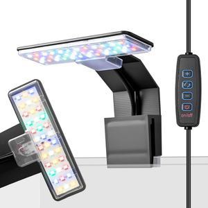 3가지 조명 모드 풀 스펙트럼/화이트/RGB , 9단계 밝기, 1 3갤런 수족관용 소형 LED 어댑터 미포함 을 갖춘 플루비레이 미니 클립온 수족관 7W USB 가능 어항 램프