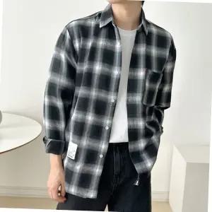 체크 남성 사계절 남방 캐주얼 긴팔 루즈핏 셔츠
