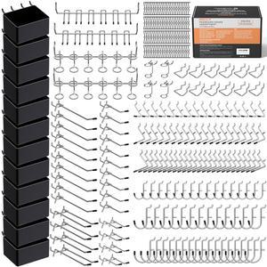 INCLY 278PCS 페그보드 액세서리 정리 키트, 다양한 도구를 정리하기 위한 쓰레기통이 있는 후크 모음, 걸이식 보관용 1/8 또는 1/4인치 페그보드, 차고 벽 부착물 장착