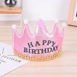부직포 글리터 LED생일 왕관 머리띠 핑크) 생일머리띠 LED생일왕관머리띠 파티머리띠