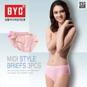 BYC 여성 심플 미디 3매입 삼각팬티 DOLL7595/면/여자