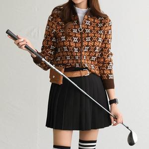 [피핀샵][패턴퀸 GOLF] 목폴라 패턴 니트 집업 66504