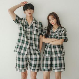 [버블돌]하프에덴 체크 커플 남성 여성 반팔 여름파자마 잠옷 상하세트 택1_P309254745