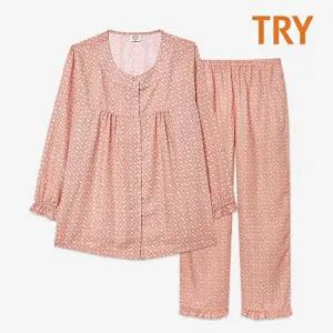 [TRY]TRY 여성60수 러블리잔패턴 긴팔 오렌지 잠옷상하세트