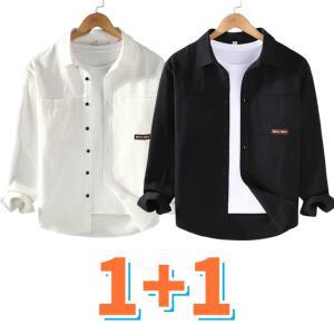 남성용 느슨한 면 셔츠 캐주얼 봄 트렌디 카디건 긴팔 셔츠 카고 상의 2P