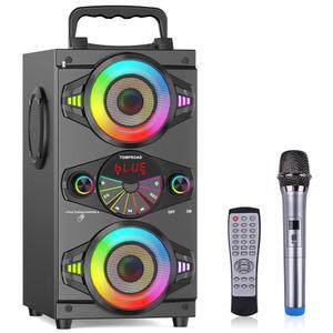 블루투스 스피커, 60W 휴대용 무선 라우드 야외 홈 파티 서브우퍼, FM 라디오, LED 컬러풀 라이트, 마이크, 리모컨 및 대형 강력 스테레오 딥 베이스 사운드 붐박스