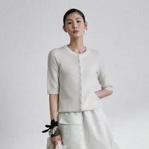 [르네크루]25FW 화이트캐시미어100% 하프 가디건