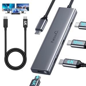 USB C 비디오 스플리터 듀얼 모니터, 4포트 USB-C 3.2 10Gbps 허브, USBC PD 타입 휴대용 화면, DP Alt 4K@30-60Hz, 100W PD, 윈/크롬 노트북, AR 글래스, 게임 콘솔용