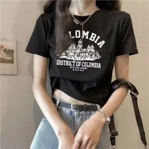 화이트 블랙 1+1 슬림핏 세미크롭 프린팅 학생크롭 여성 반팔