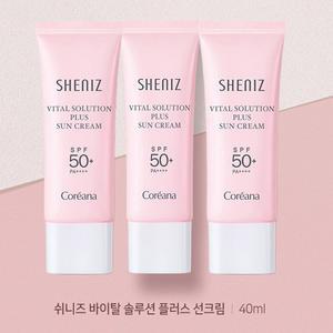 코리아나  발림성 좋은 무자극  톤업 선크림 40ML  3개 SPF50+PA++++ 100% 무기자차 선블록 선케어 로션 자외선 차단제 쉬니즈 바이탈 솔루션  화장품