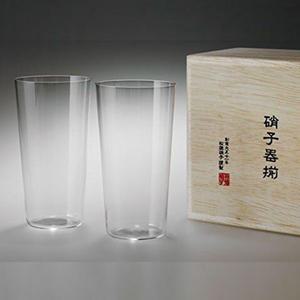 일본 우스하리 잔 쇼토쿠 글라스 유리컵 얇은 맥주잔 375ml 2개 세트