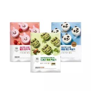 빚은 동물모양 백설기 3종 2봉 (딸기토끼/우유팬더/드래곤쑥)