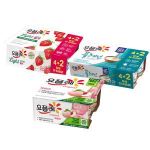 빙그레 요플레(85g) 플레인(6입)1개+라이트딸기(6입)1개+복숭아(4입)1개/냉장무배