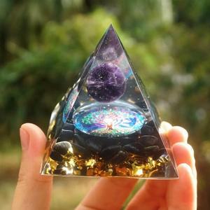 6cm 에너지 피라미드 Orgonite Reiki 천연 자수정 공 치유 크리스탈 차크라 도구 장식품 수지 돌 홈 인테리