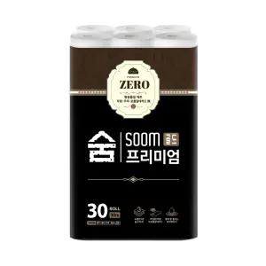 도톰한 숨 프리미엄 골드제로 3겹 30m 30롤 무형광 화장지 휴지 두루마리 비데겸용
