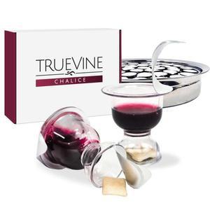 TrueVine 성배 성찬식 컵 및 웨이퍼 세트 - 이스트를 넣지 않은 빵과 포도 주스가 미리 채워진 조심스럽게
