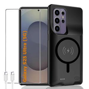갤럭시 S25 울트라용 배터리 케이스, 12000mAh 휴대용 보호 스마트 무선 충전 케이스 지원 카플레이 (6.9인치) 충전식 확장 (블랙)