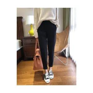 여성 고급세련핏 9부 바지 배기 밴딩 캐주얼 슬림핏 스모크팬츠 일자 도톰 정장 모직 기모 추동 하이웨스트