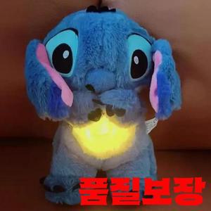 2024년 신제품 릴로&스티치 봉제인형 숨쉬는 어린이용 귀여운 수면완구 애니메이션 아기 음악 조명 핑크 선