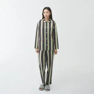 [JAJU](강남점)여 코튼 레이온 스트레치 멀티 스트라이프 파자마상하세트_GREEN