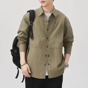 훌리오 남자남방셔츠 솔리드 가을 아웃도어 트렌디 긴팔 셔츠 빈티지 포켓 J힛템3