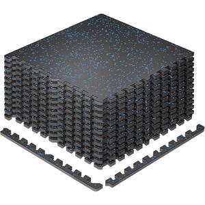 SUPERJARE 2.9cm(0.79인치) 매우 두꺼운 운동 장비 매트, 12피스 48제곱피트 고무 상단 바닥 타일 고밀도 EVA 폼, 홈 헬스장용 인터로킹 체육관 바닥재, 블랙/블루