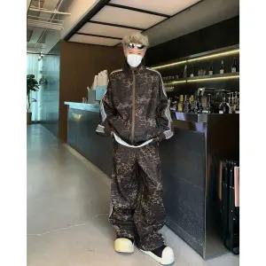 남성용 긴팔세트 빈티지 호피무늬 트레이닝 슈트 아우터 프린트 스트라이프 재킷 팬츠 KS1