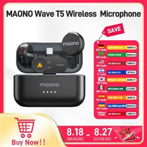 Maono Wave T5 무선 라펠 마이크, 미니 음성 필터, 노이즈 캔슬링, 비디오 녹화 스트리밍용,  카메라에 적