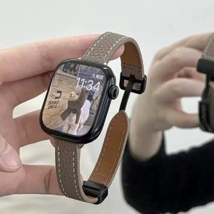 Apple Watch 10 42/46mm SE 44 40mm 9 8 7 41 스트랩 6 5 4 iwatch 38mm용 접이식 슬림 가죽 마그네틱 시계