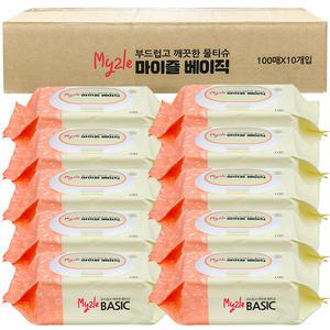 마이즐 베이직 도톰한 물티슈 캡형 100매 x10개,베베숲,간병인