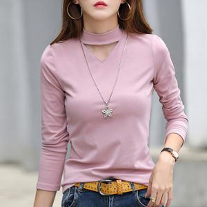 3984 넥 포인트 브이 슬림티 가을 반폴라 망사 긴팔 여성 이너 기본 여자 스트라이프 티셔츠 라운드 폴라티 예쁜