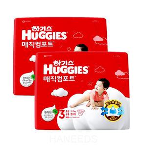 2024 하기스 매직컴포트 밴드형 3단계 공용 72매X2팩 중형 아기 기저귀 흡수력과 통기성의 듀얼매직