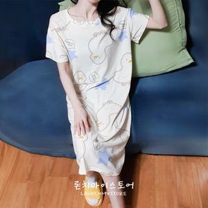 론치마이스토어 오리 반팔원피스 여름잠옷 여성여름홈웨어 여성롱원피스 수면파자마 여행 휴양지 썸머 데일리