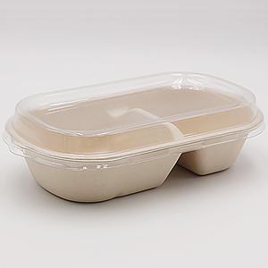 펄프 도시락용기 850QD 2칸+PET뚜껑 50개 크라프트 펄프 샐러드 포장용기 일회용도시락