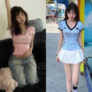 [제이큐]스포티언스티 블록코어룩 Slim핏 캐주얼 반팔 V넥