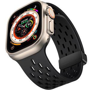 Apple Watch용 마그네틱 땀 방지 스포츠 밴드/스트랩, 방수 통기성 실리콘 코레아. iWatch 울트라 SE 시리즈 10/9/8/7/6/5/4/3/2/1, 여성용, 42mm 44mm 45mm 46mm 49mm와 호환됩니다
