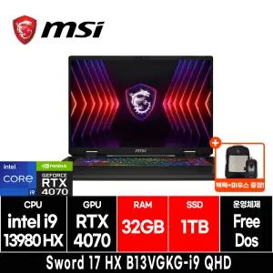 MSI Sword 17 HX B13VGKG-i9 QHD 게이밍 노트북 (RAM 32GB/SSD 1TB)