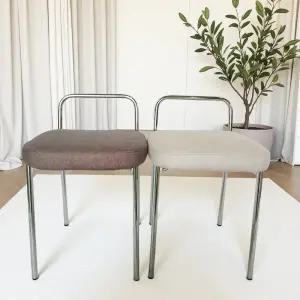 엘엠가구 등받이 간이보저 의자 실버 도금 화장대 의자