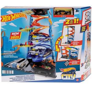 Hot Wheels 도시 자동차 트랙 세트 변형 레이스 타워 단일에서 듀얼 모드 레이싱으로