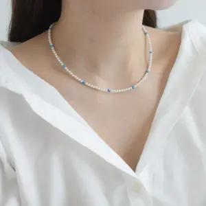 14k 다색 원석 3mm 스왈 진주 목걸이 OPPN0352