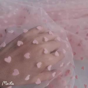 얇은 망사 치마 드레스 하트 명주 DIY 원단 핑크 장식 메쉬 플로킹