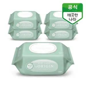 [깨끗한나라] 베이비 케어 디 오리진 물티슈 캡 100매 5개